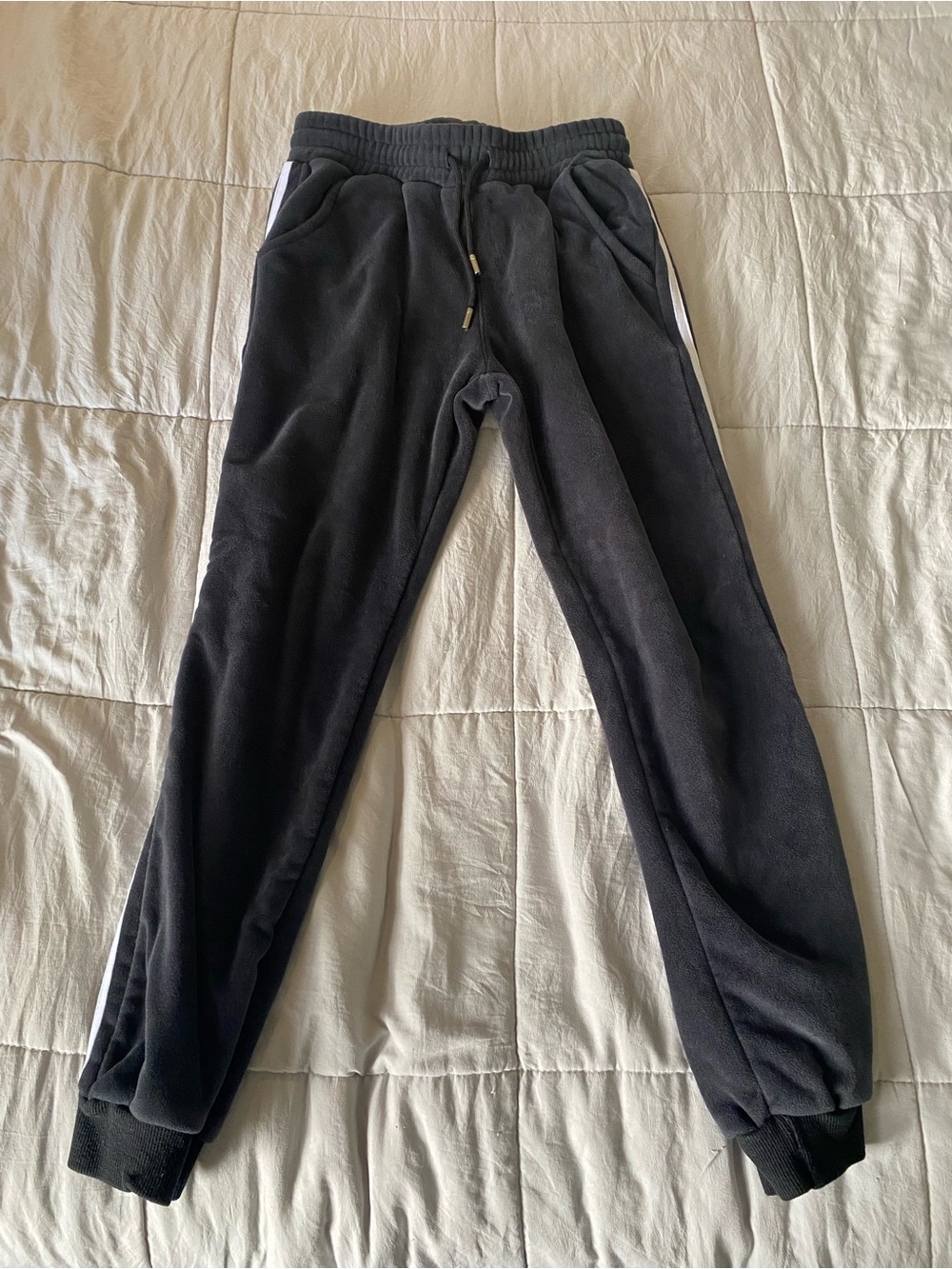 Kids Black Fleece Joggers with Side Stripe